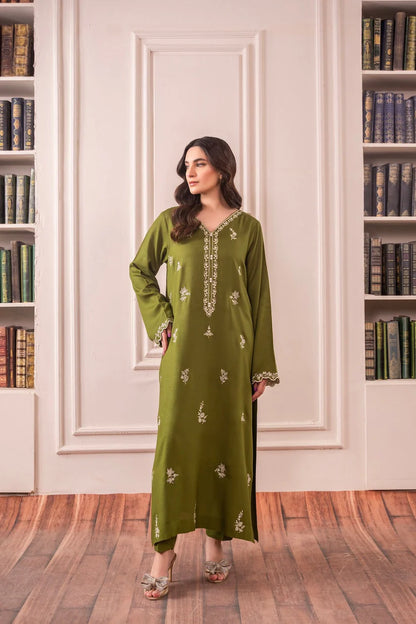 RARE-Lawn 3pc Embroidered Shirt With Bamber Chiffon Dupatta & Trouser-3575