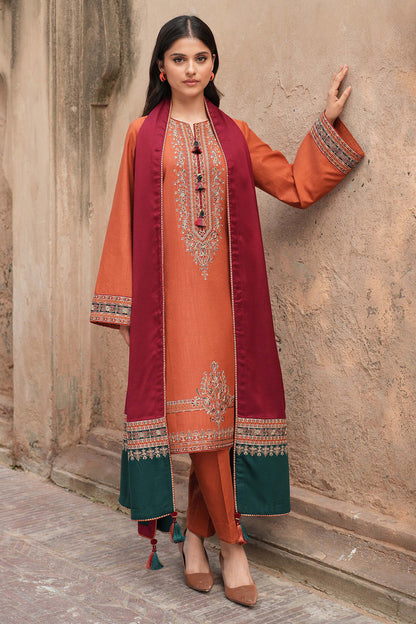 RARE 3PC LAWN EMBROIDERED SHIRT WITH MONARK PRINTED DUPATTA & TROUSER-3623