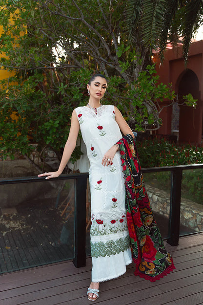 RARE- 3PC LAWN EMBROIDERED SHIRT WITH DIAMOND PRINT DUPATTA AND TROUSER-2872