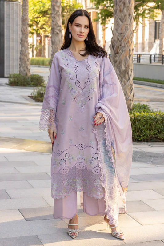 RARE-3PC LAWN EMBROIDERED SHIRT WITH MONARK PRINT DUPATTA AND TROUSER-3706
