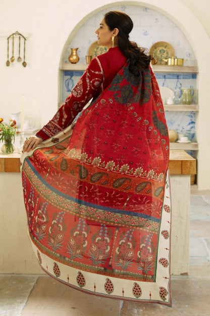 RARE-3PC LAWN EMBROIDERED SHIRT WITH MONARK PRINT DUPATTA AND EMB TROUSER-3521