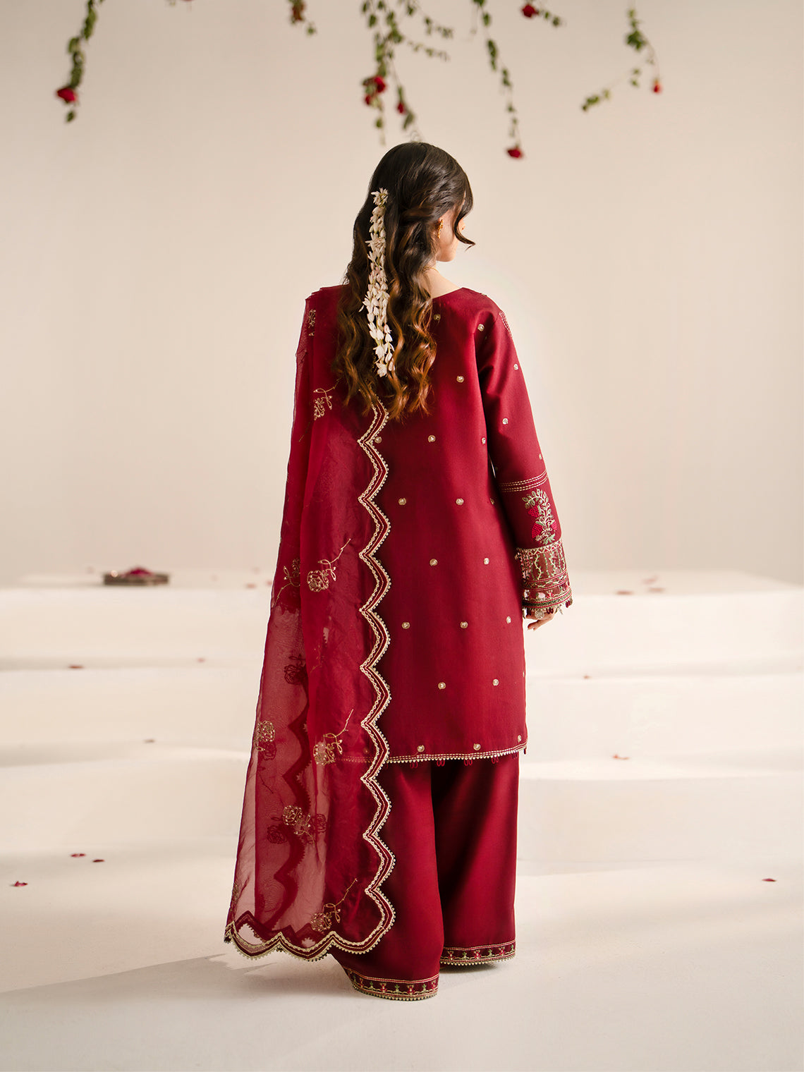 RARE 3PC DHANAK EMBROIDERED SHIRT WITH ORGANZA EMBROIDRED DUPATTA AND TROUSER-3209