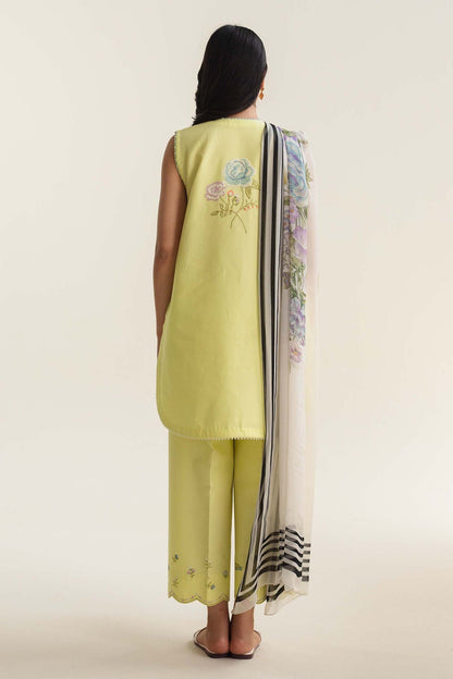 RARE- 3PC LAWN EMBROIDERED SHIRT WITH DIAMOND PRINT DUPATTA-2852-LEMON