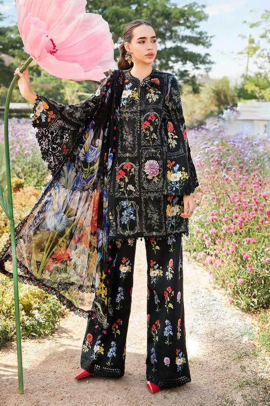RARE-3PC LAWN EMBROIDERED PRINTED SHIRT WITH CHIFFON PRINT DUPATTA AND PRINT TROUSER-2521
