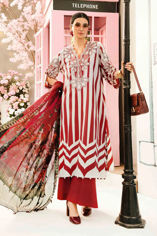 RARE-3PC LAWN EMBROIDERED PRINTED SHIRT WITH CHIFFON PRINT DUPATTA AND PRINT TROUSER-