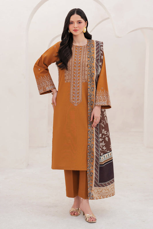 RARE-3PC LAWN EMBROIDERED SHIRT WITH MONARK PRINT DUPATTA AND TROUSER-3534