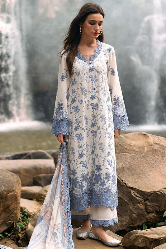 RARE-3PC LAWN EMBROIDERED SHIRT WITH MONARK PRINT DUPATTA & LAWN TROUSER-3597