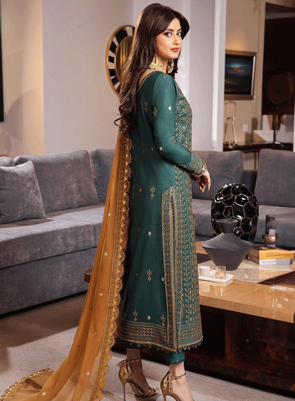 RARE-3PC LAWN EMBROIDERED WITH BAMBER CHIFFON EMBROIDERED DUPATTA-3585