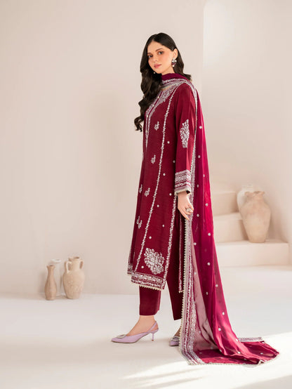 RARE-3PC LAWN EMBROIDERED SHIRT WITH CHIFFON EMBROIDERED DUPATTA AND TROUSER-3554