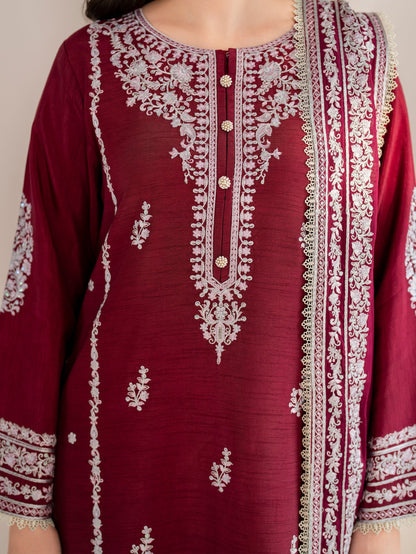 RARE-3PC LAWN EMBROIDERED SHIRT WITH CHIFFON EMBROIDERED DUPATTA AND TROUSER-3554