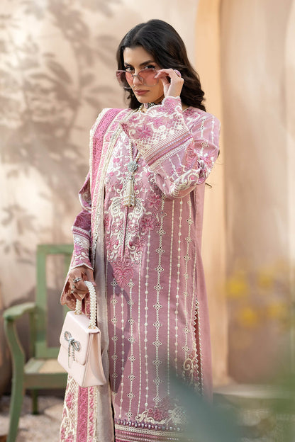 RARE-3PC CHIKANKAARI LAWN CUTWORK EMBROIDERED SHIRT WITH NET EMBROIDERED CUTWORK DUPATTA AND TROUSER-3599