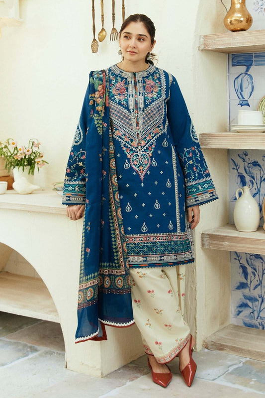 RARE- 3PC LAWN EMBROIDERED SHIRT WITH MONARK PRINT DUPATTA & EMB TROUSER-3552