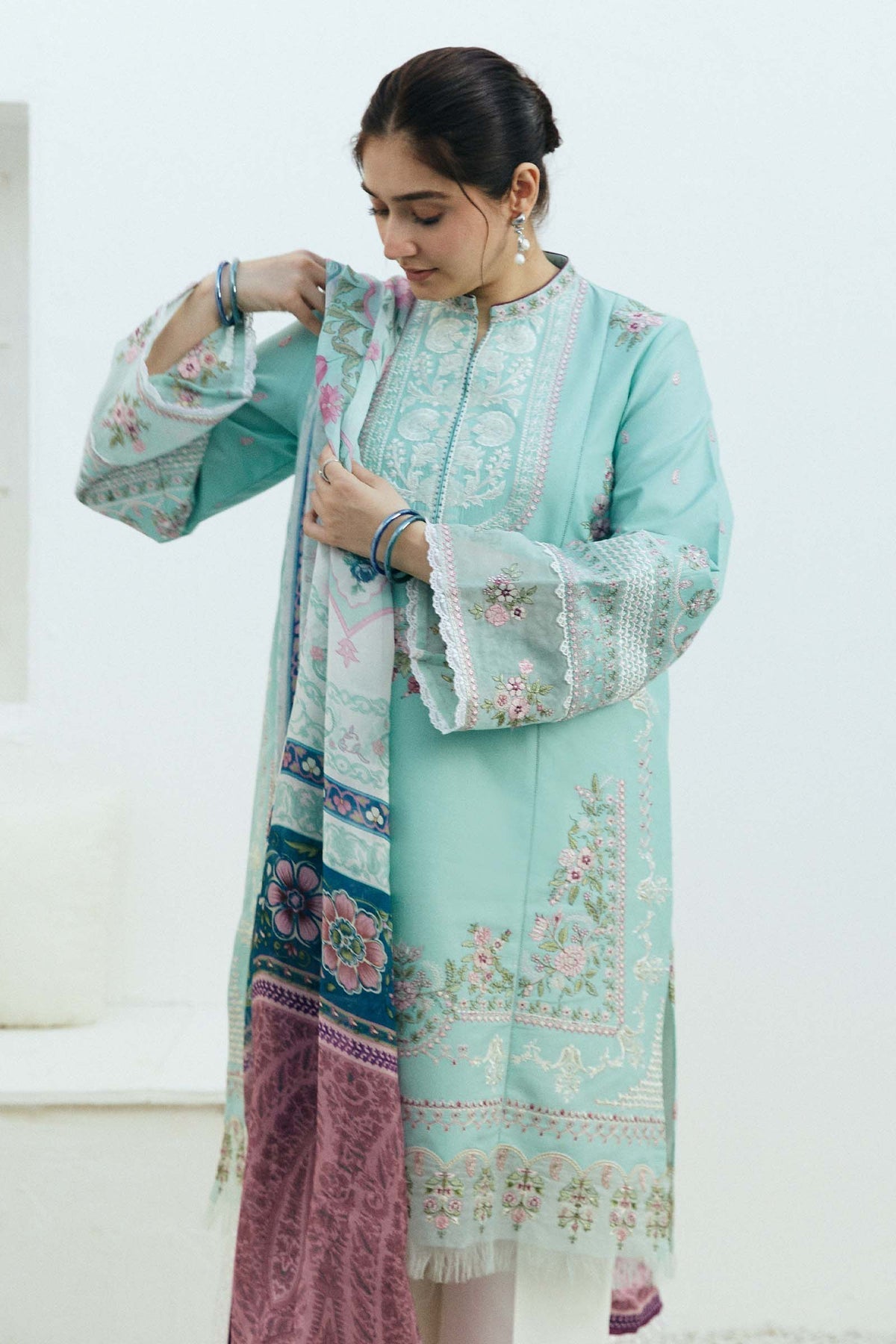 RARE- 3PC LAWN EMBROIDERED SHIRT WITH MONARK PRINT DUPATTA-3640