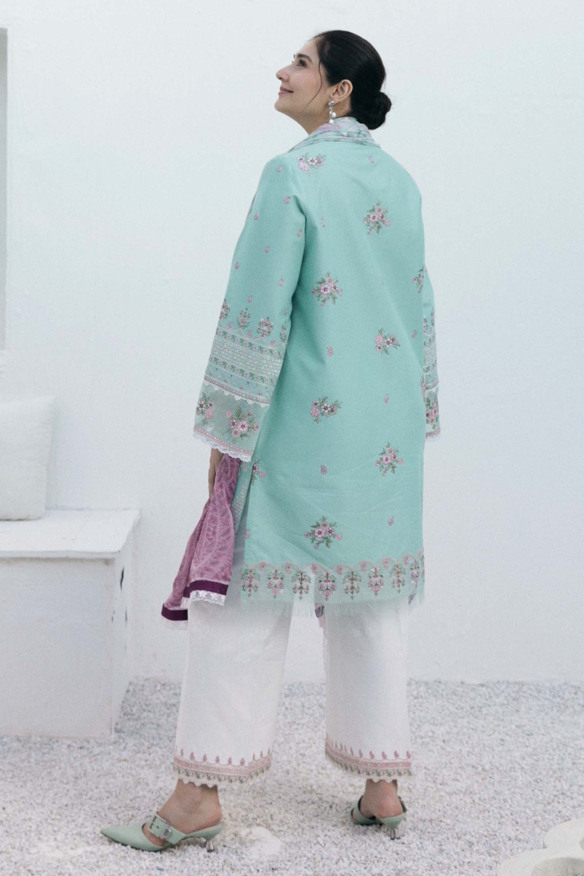 RARE- 3PC LAWN EMBROIDERED SHIRT WITH MONARK PRINT DUPATTA-3640