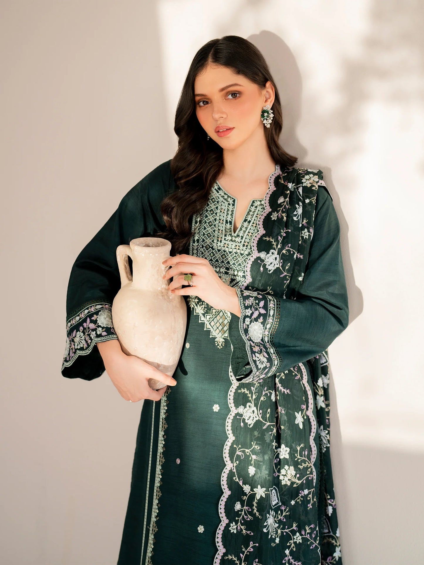 RARE-3PC LAWN EMBROIDERED SHIRT WITH LAWN EMBROIDERED DUPATTA AND TROUSER-3595