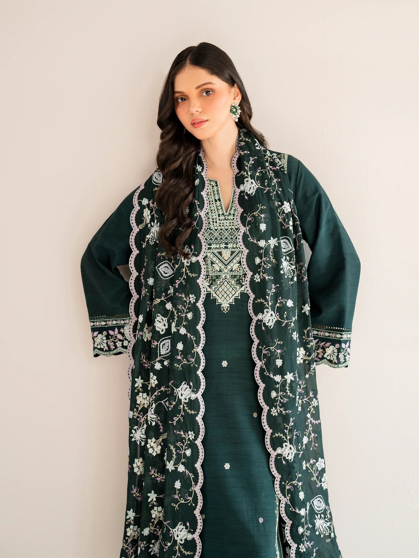 RARE-3PC LAWN EMBROIDERED SHIRT WITH LAWN EMBROIDERED DUPATTA AND TROUSER-3595