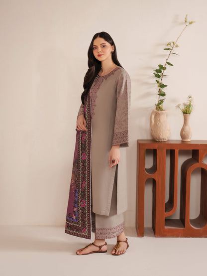 RARE-3PC LAWN EMBROIDERED SHIRT WITH MONARK PRINT DUPATTA AND TROUSER-3538