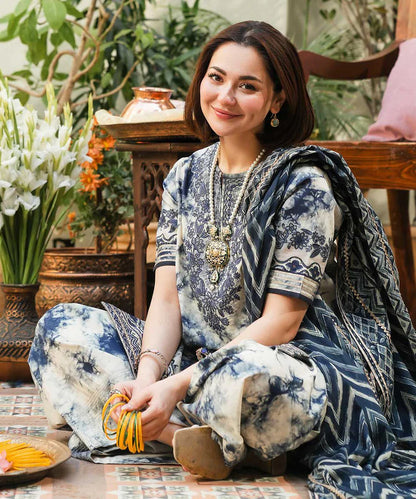 RARE-3PC LAWN EMBROIDERED PRINTED SHIRT WITH CHIFFON PRINT DUPATTA AND PRINT TROUSER