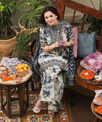 RARE-3PC LAWN EMBROIDERED PRINTED SHIRT WITH CHIFFON PRINT DUPATTA AND PRINT TROUSER
