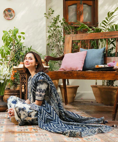 RARE-3PC LAWN EMBROIDERED PRINTED SHIRT WITH CHIFFON PRINT DUPATTA AND PRINT TROUSER
