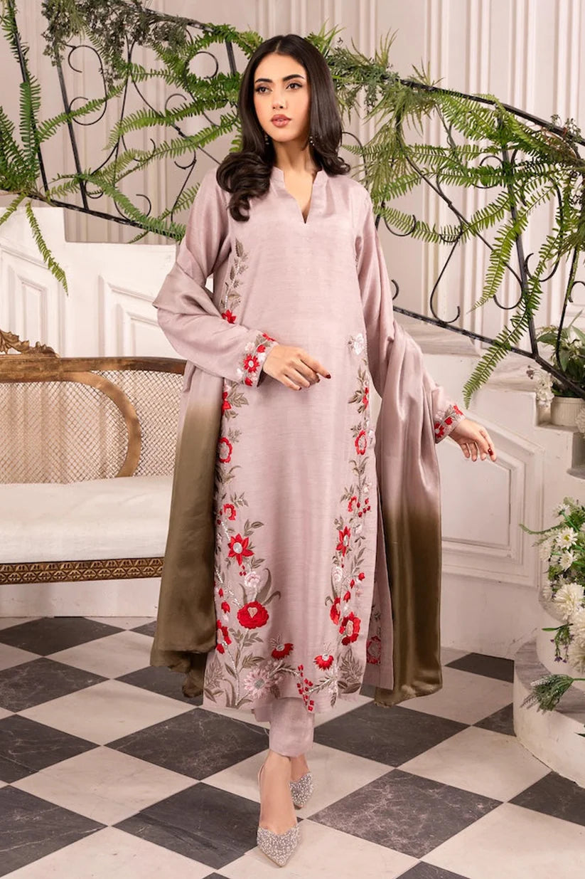 RARE-3PC LAWN EMBROIDERED SHIRT WITH CHIFFON TYE & DYE DUPATTA AND TROUSE-3661