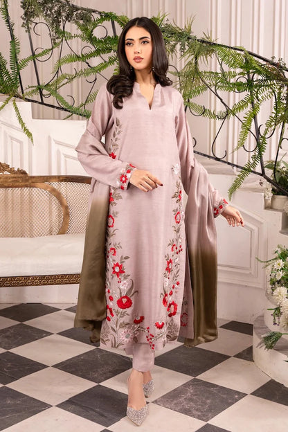 RARE-3PC LAWN EMBROIDERED SHIRT WITH CHIFFON TYE & DYE DUPATTA AND TROUSE-3661