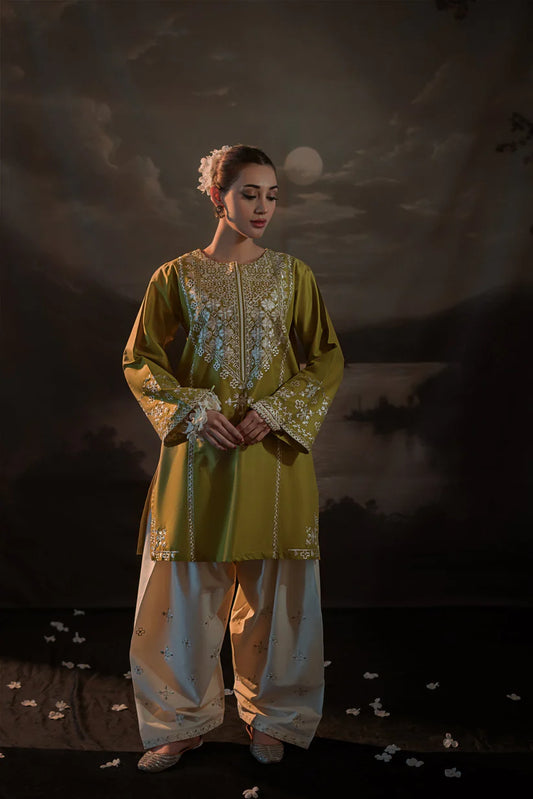 RARE-2PC SEQUIN LAWN EMBROIDERED SHIRT WITH SEQUIN LAWN EMBROIDERED TROUSER-3481