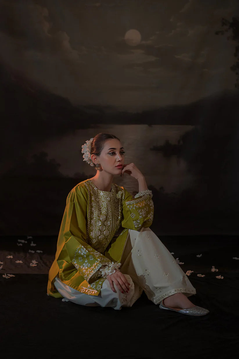 RARE-2PC SEQUIN LAWN EMBROIDERED SHIRT WITH SEQUIN LAWN EMBROIDERED TROUSER-3481