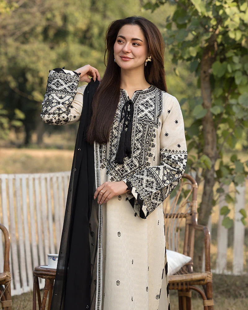RARE-3PC LAWN EMBROIDERED SHIRT WITH CHIFFON EMBROIDERED DUPATTA AND TROUSER-3757