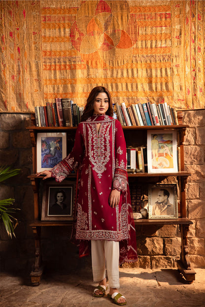 RARE 3PC LAWN EMBROIDERED SHIRT WITH BAMBER CHIFFON EMBROIDRED DUPATTA-3590