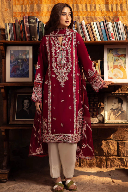 RARE 3PC LAWN EMBROIDERED SHIRT WITH BAMBER CHIFFON EMBROIDRED DUPATTA-3590