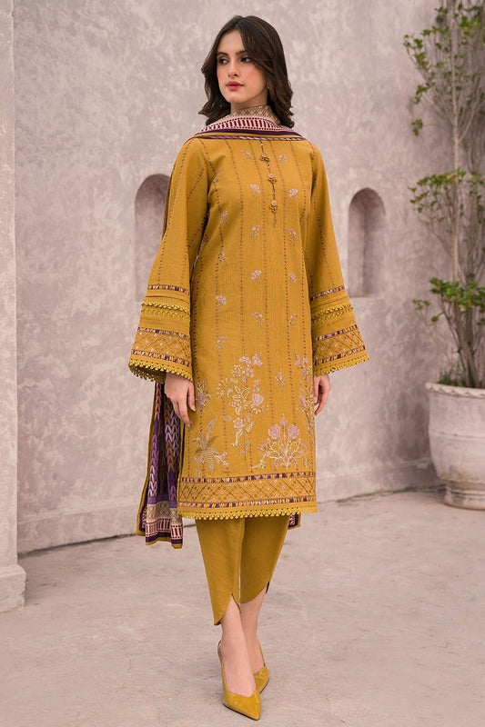 RARE-3PC-LAWN EMBROIDERED SHIRT WITH MANNAR PRINT DUPATTA AND TROUSER-3509