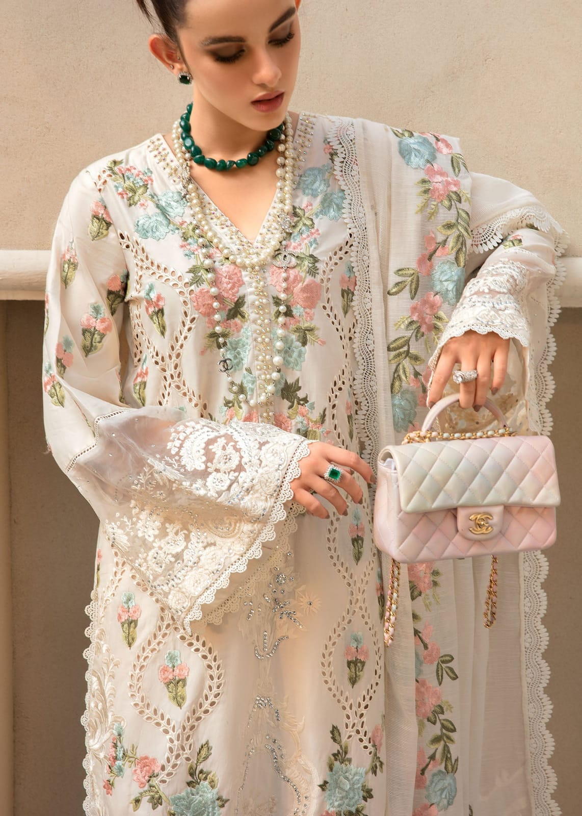 RARE- 3PC LAWN EMBROIDERED WITH CHIFFON EMBROIDERED DUPATTA - ADR-3586