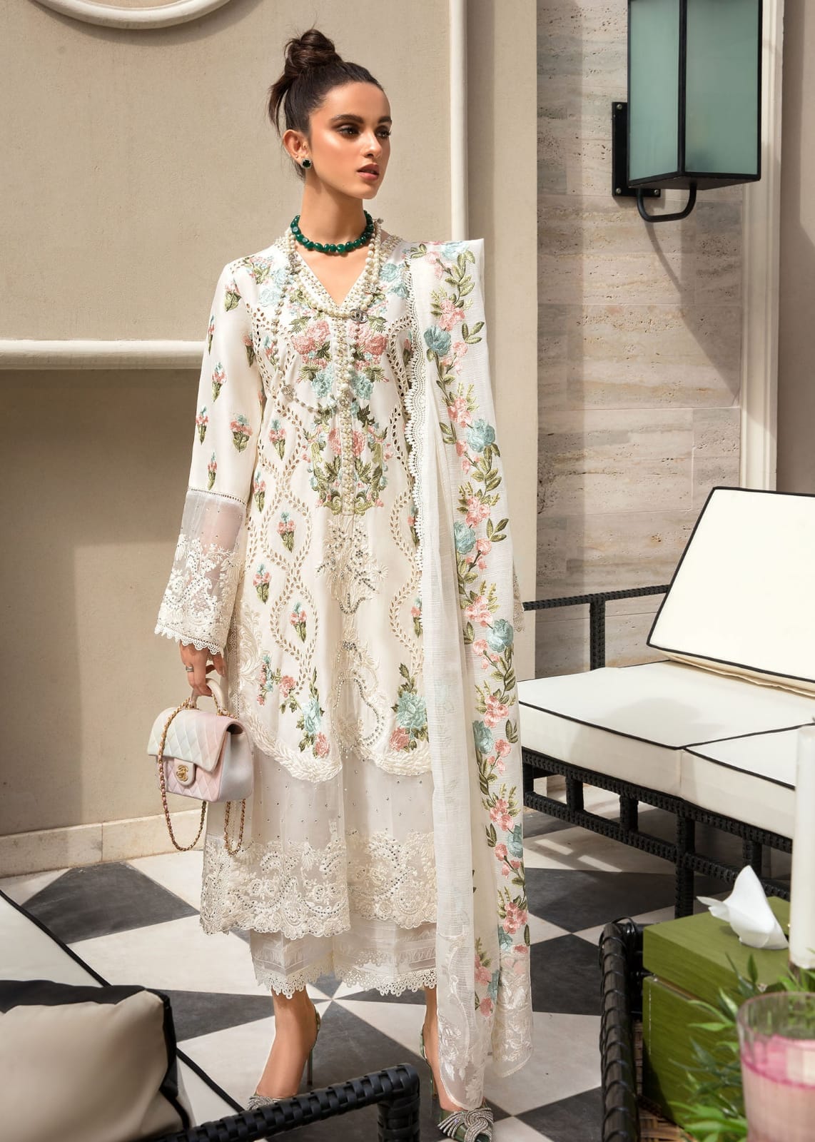 RARE- 3PC LAWN EMBROIDERED WITH CHIFFON EMBROIDERED DUPATTA - ADR-3586