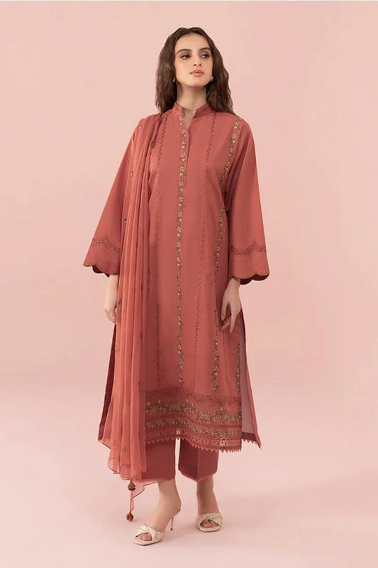 RARE -3PC LAWN EMBROIDERED SHIRT WITH BAMBER CHIFFON EMBROIDERED DUPATTA-ADR-3542