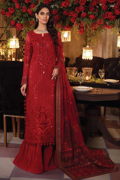 RARE 3PC HEAVY EMBROIDERED HANDMADE WORK WITH HEAVY EMBROIDERED DUPATTA -3413-RED