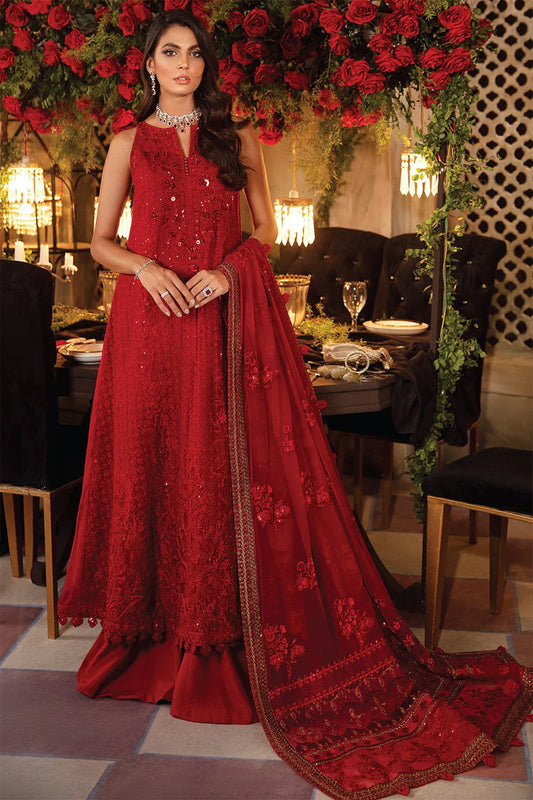 RARE 3PC HEAVY EMBROIDERED HANDMADE WORK WITH HEAVY EMBROIDERED DUPATTA -3413-RED