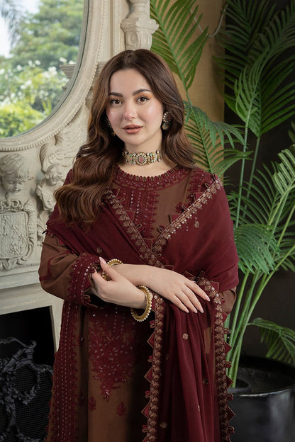 RARE-3PC LAWN EMBROIDERED SHIRT WITH BAMBER CHIFFON EMBROIDERED DUPATTA AND TROUSER-3647