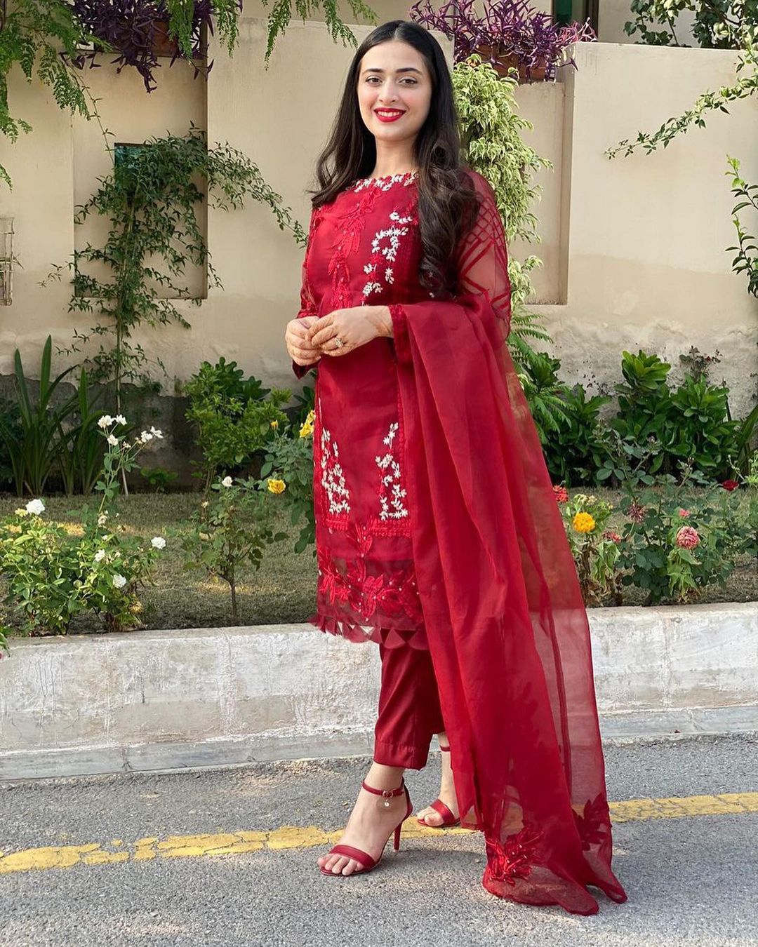 RARE- ORGANZA HEAVY EMBROIDERED SHIRT WITH ORGANZA EMBROIDERED DUPATTA AND LAWN INNER -RED