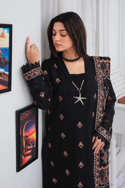 RARE-3PC DHANAK EMBROIDERED SHIRT WITH HEAVY CUTWORK EMBROIDERED DHANAK SHAWL AND TROUSER-007