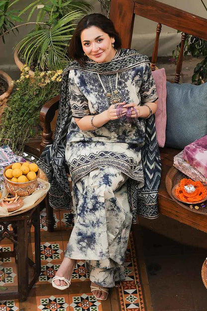 RARE-3PC LAWN EMBROIDERED PRINTED SHIRT WITH CHIFFON PRINT DUPATTA AND PRINT TROUSER