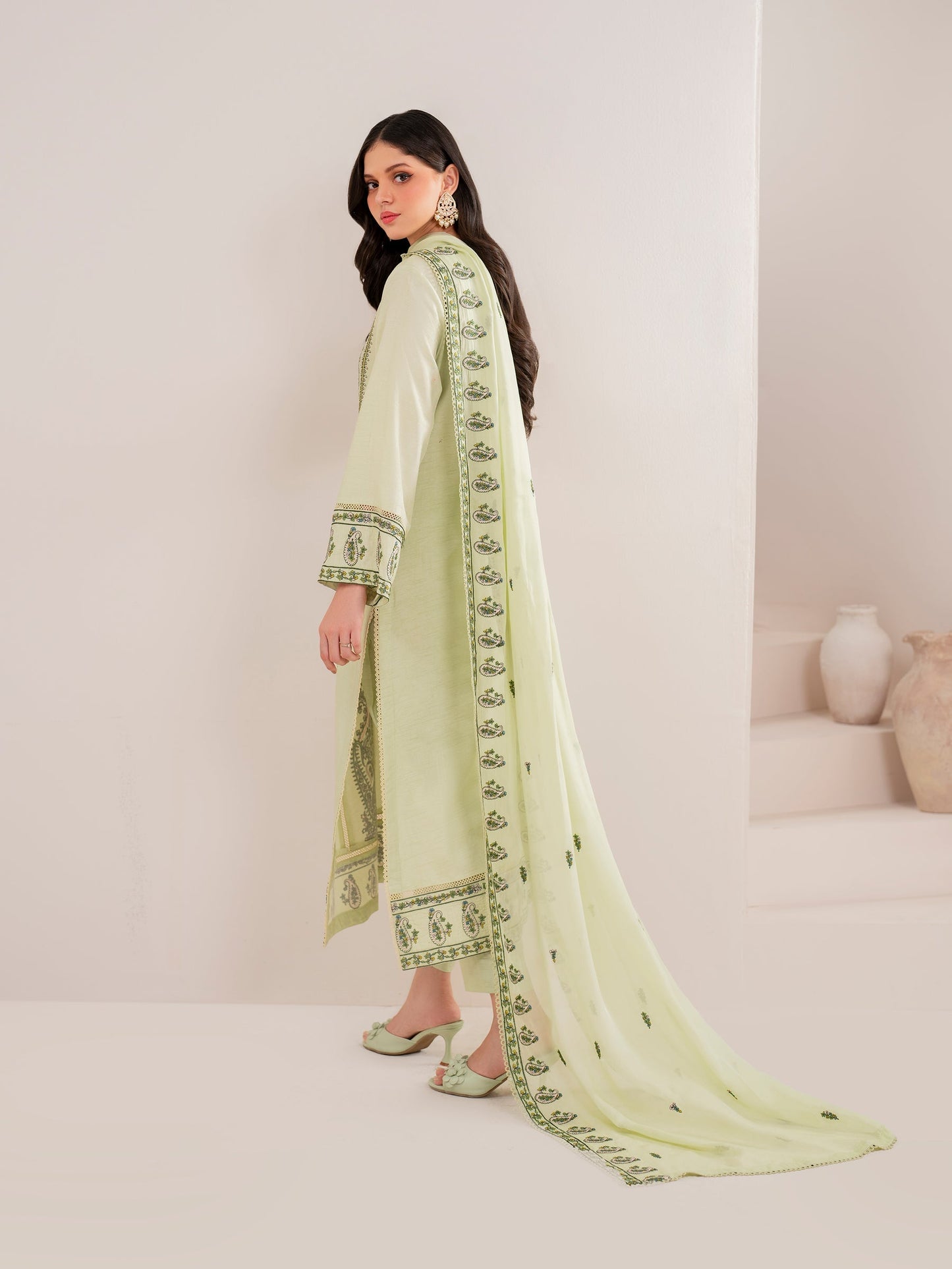 RARE-3PC LAWN EMBROIDERED SHIRT WITH LAWN EMBROIDERED DUPATTA AND LAWN TROUSER-3565