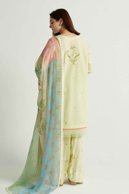 RARE-3PC LAWN EMBROIDERED SHIRT WITH MONARK PRINT DUPATTA & EMB TROUSER-3519