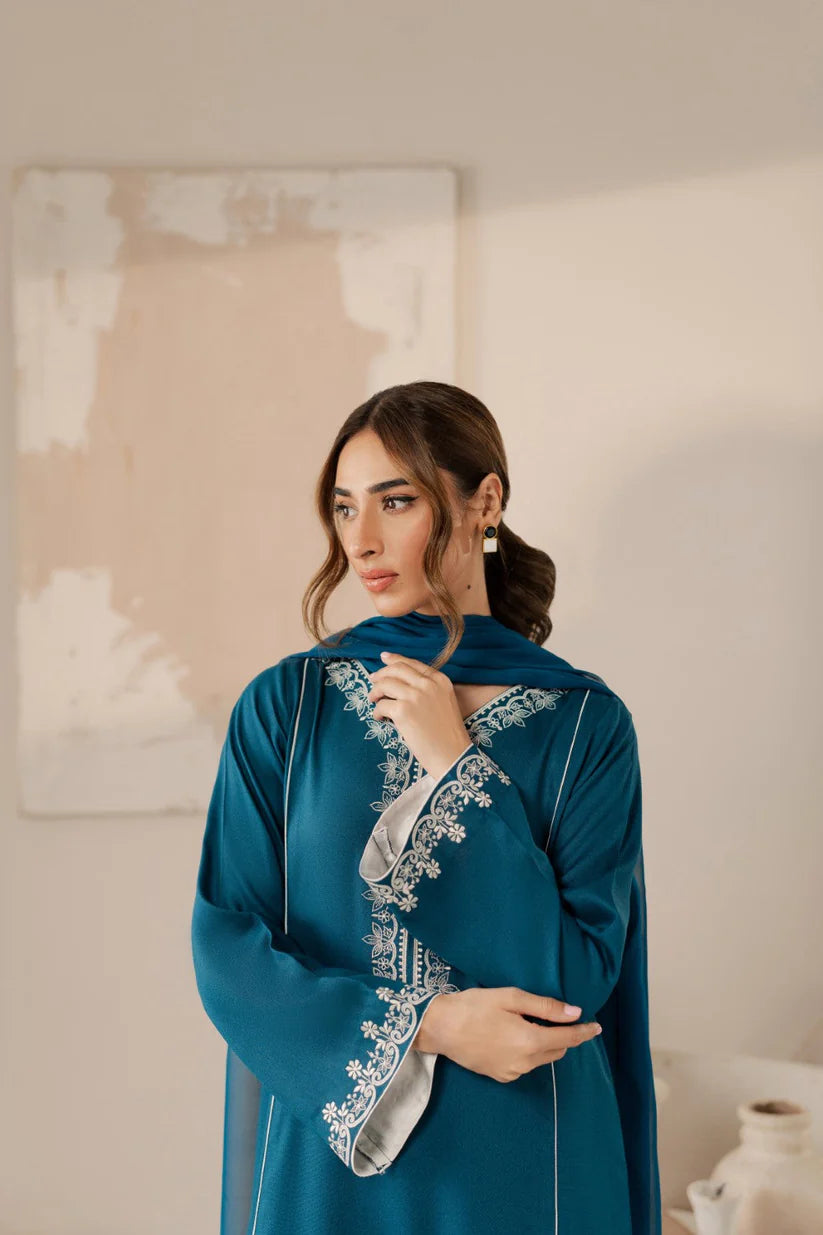 RARE-Lawn 3pc Embroidered Shirt With Bamber Chiffon Dupatta & Embroidered Trouser-3568