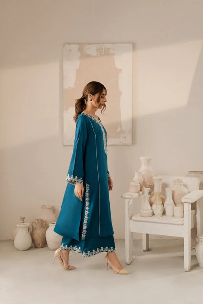 RARE-Lawn 3pc Embroidered Shirt With Bamber Chiffon Dupatta & Embroidered Trouser-3568