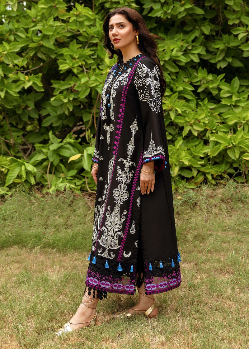 RARE-3PC LAWN EMBROIDERED SHIRT WITH MONARK PRINT DUPATTA AND LAWN TROUSER-ADR-3514