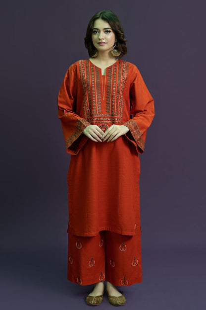 RARE-2PC LAWN EMBROIDRED SHIRT WITH AND EMBROIDRED TROUSER-3459