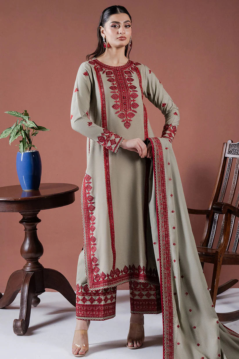 RARE-Lawn 3pc Embroidered Shirt With Lawn Embroidered Dupatta & Embroidered Trouser-3563