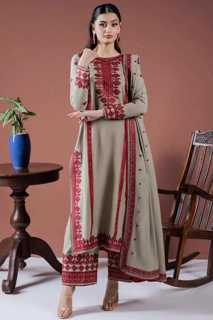 RARE-Lawn 3pc Embroidered Shirt With Lawn Embroidered Dupatta & Embroidered Trouser-3563