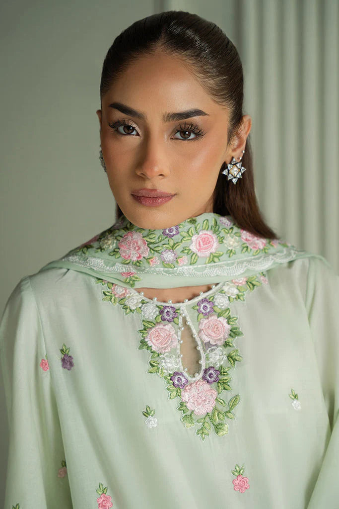 RARE-3PC LAWN EMBROIDERED SHIRT WITH MONARK EMBROIDERED DUAPATTA AND TROUSER-3695